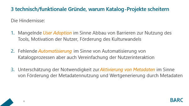 Data Catalogs Gründe für  Scheitern