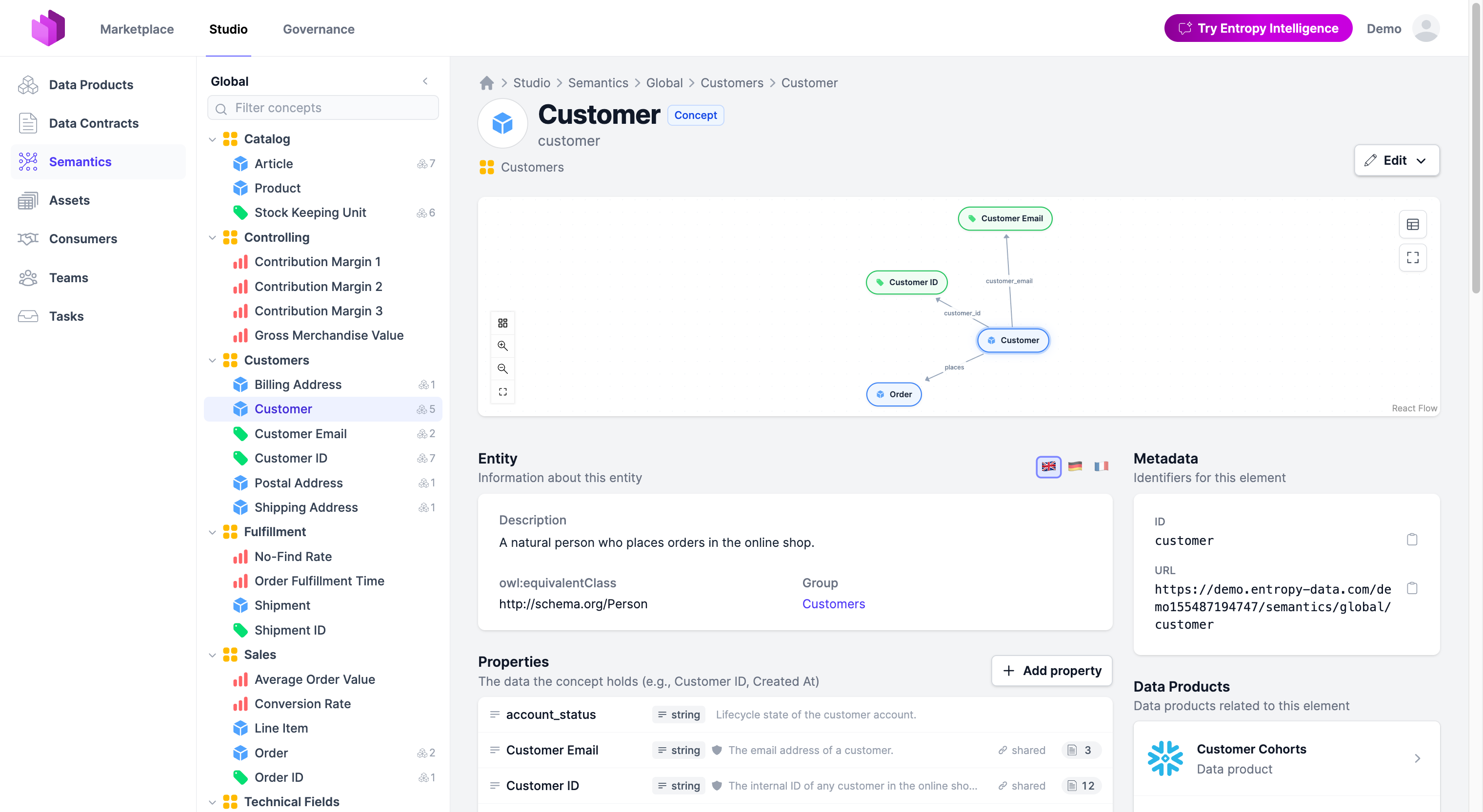 Screenview für Semantik in Entropy Data